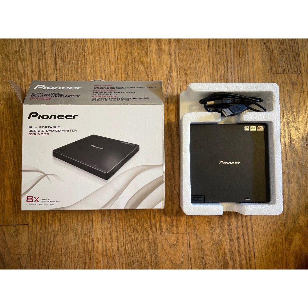 Pioneer DVR-XD09 Slim Portable USB 2.0 DVD CD Writer Burner‎ Black TESTED